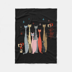 Retro Vintage Mid-century Cats Modern Look 50s 60s Fleece Blanket