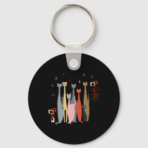 Retro Vintage Mid-century Cats Modern Look 50s 60s Key Ring