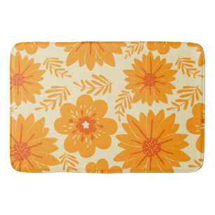 Retro Vintage Mid Century Orange Flower Pattern Bath Mat