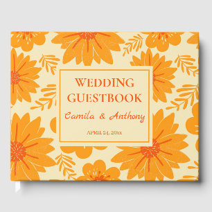 Retro Vintage Mid Century Orange Flower Pattern Guest Book
