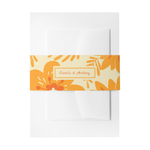 Retro Vintage Mid Century Orange Flower Pattern Invitation Belly Band