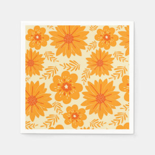 Retro Vintage Mid Century Orange Flower Pattern Napkin