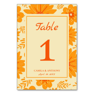 Retro Vintage Mid Century Orange Flower Pattern Table Number