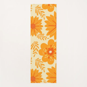 Retro Vintage Mid Century Orange Flower Pattern Yoga Mat
