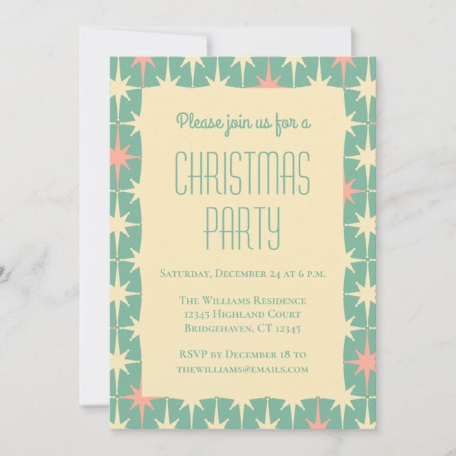 Retro Vintage Midcentury Modern Christmas Stars In Invitation (Front)