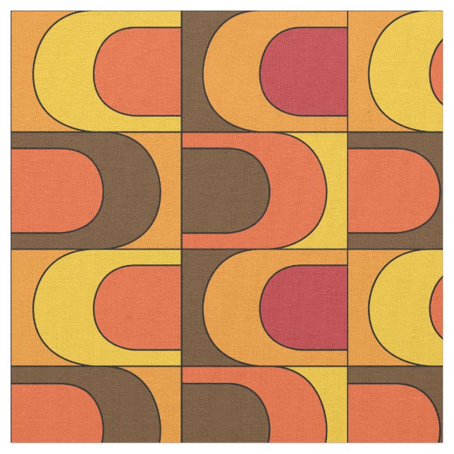 Retro Vintage Mod Orange Pattern Fabric (Close Up)
