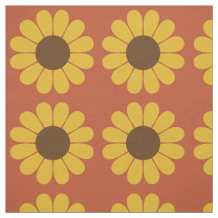 Retro Vintage Mod Sunflower Pattern Fabric