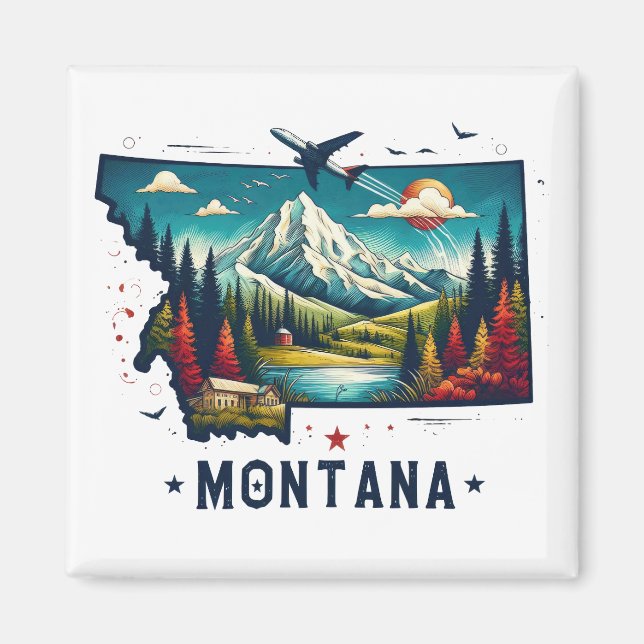 Retro Vintage Montana State Map Magnet (Front)