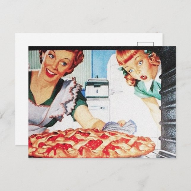 retro vintage Mother child kitchen Postcard (Front/Back)