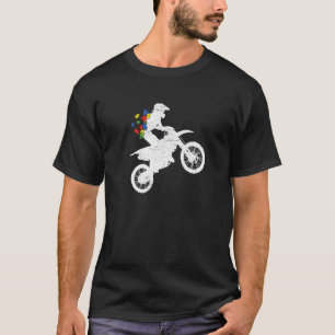Retro Vintage Motocross Heart Autism Awareness Spo T-Shirt