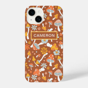 Retro Vintage Mushroom Flower Pattern iPhone 14 Case