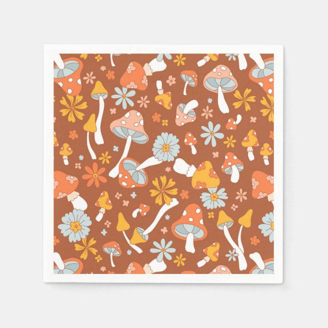 Retro Vintage Mushroom Flower Pattern Napkin (Front)