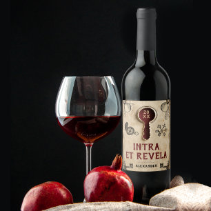 Retro Vintage Mystery Red Escape Room Latin Words Wine Label
