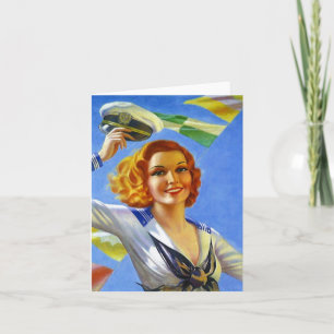 Retro Vintage Navy Sailor Pin-up Blank Note Card