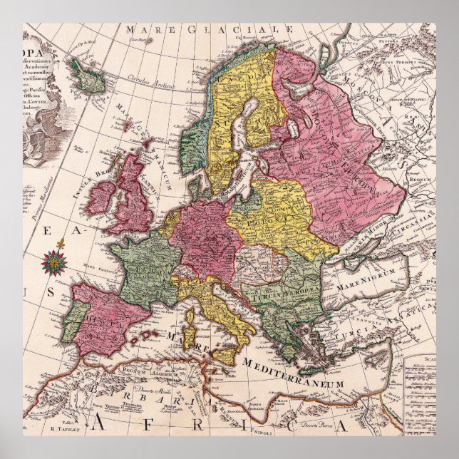 Retro Vintage Old Map of Europe Poster (Front)
