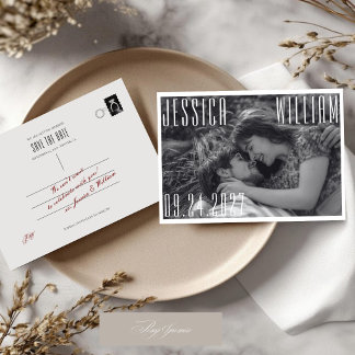 Retro Vintage Old Money Wedding Photo  Save The Date