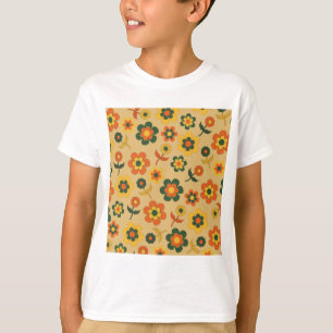 Retro Vintage Orange 70s Flower Pattern T-Shirt