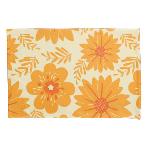 Retro Vintage Orange Botanical Flower Pattern Fall Pillowcase