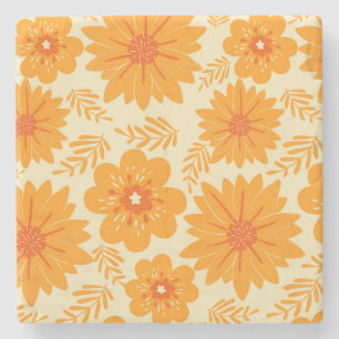 Retro Vintage Orange Botanical Flower Pattern Fall Stone Coaster