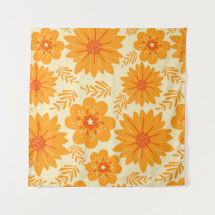 Retro Vintage Orange Botanical Flower Pattern Fall Tapestry