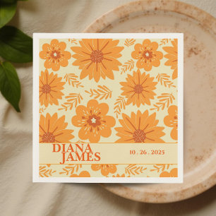 Retro Vintage Orange Wildflower Wedding  Napkin