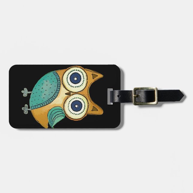 Retro Vintage Owl Luggage Tag (Front Horizontal)