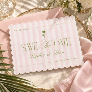 Retro Vintage Palm Tree Pink and Green Wedding Save The Date