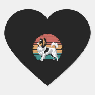 Retro Vintage Papillon Dog Lover Animal Papillon Heart Sticker