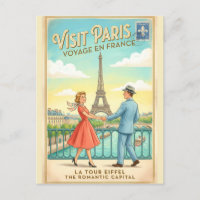 Retro Vintage Paris Eiffel Tower France Postcard
