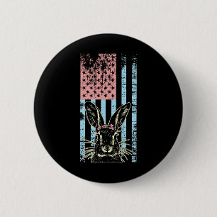 Retro Vintage Pastel American Flag Easter Bunny  6 Cm Round Badge