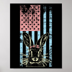 Retro Vintage Pastel American Flag Easter Bunny Poster