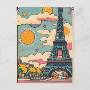 retro vintage pastel Paris Postcard