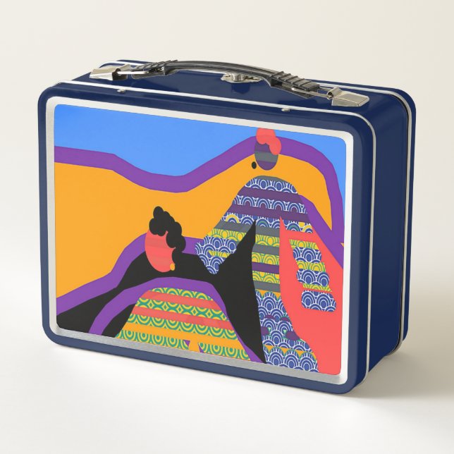Retro Vintage Pattern People Metal Lunch Box (Back)