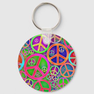Retro Vintage Peace Heart Key Ring