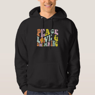 Retro Vintage Peace Love Swimming  Sim Coach Swimm Hoodie