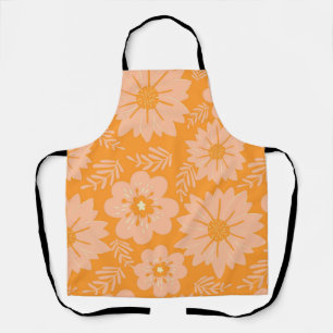 Retro Vintage Peach Fuzz Orange Flower Pattern Apron