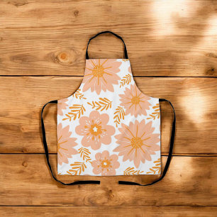 Retro Vintage Peach Fuzz Orange Flower Pattern Apron