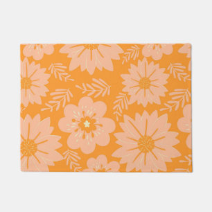 Retro Vintage Peach Fuzz Orange Flower Pattern Doormat