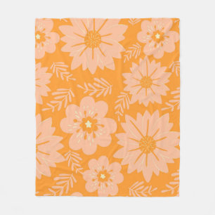 Retro Vintage Peach Fuzz Orange Flower Pattern Fleece Blanket