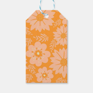 Retro Vintage Peach Fuzz Orange Flower Pattern Gift Tags