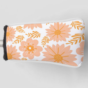 Retro Vintage Peach Fuzz Orange Flower Pattern Golf Head Cover