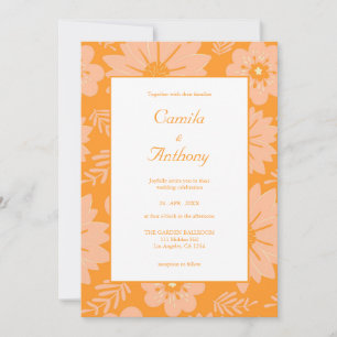Retro Vintage Peach Fuzz Orange Flower Pattern Invitation