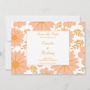 Retro Vintage Peach Fuzz Orange Flower Pattern Invitation