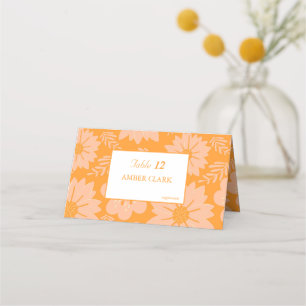 Retro Vintage Peach Fuzz Orange Flower Pattern Place Card