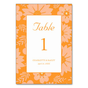 Retro Vintage Peach Fuzz Orange Flower Pattern Table Number