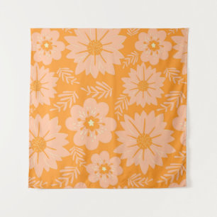Retro Vintage Peach Fuzz Orange Flower Pattern Tapestry
