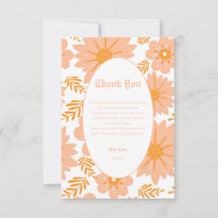 Retro Vintage Peach Fuzz Orange Flower Pattern Thank You Card