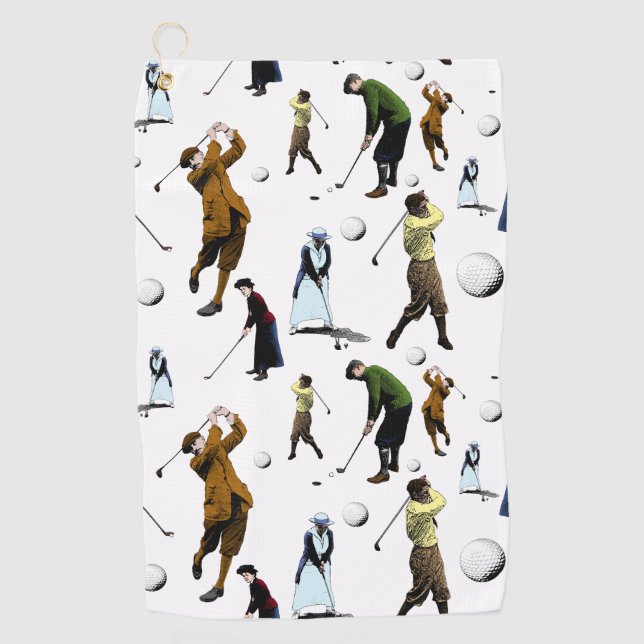 Retro Vintage Photo Illustrations of Golfers Golf Towel (Front)