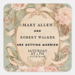 Retro vintage pink and mint floral Sticker