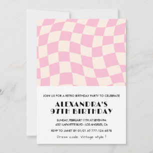 Retro Vintage Pink Chequered 97th birthday Invitation